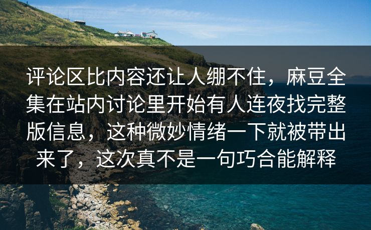 评论区比内容还让人绷不住，麻豆全集在站内讨论里开始有人连夜找完整版信息，这种微妙情绪一下就被带出来了，这次真不是一句巧合能解释